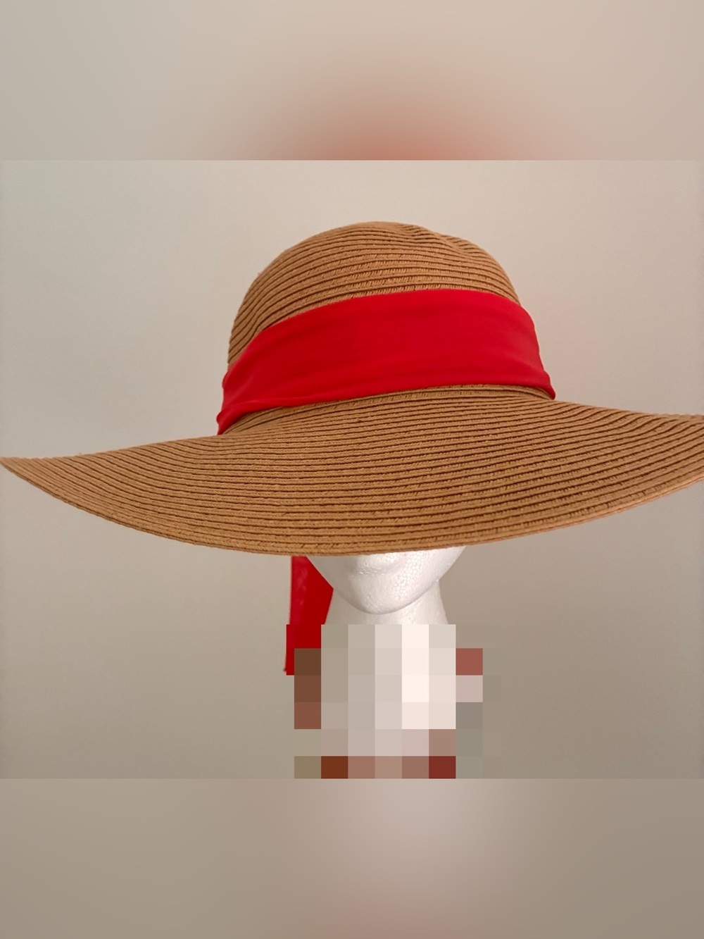 Haute Hippie Wide Brim Straw Sun Hat coral hot pink chiffon Ribbon Bow bohemian - Picture 6 of 6
